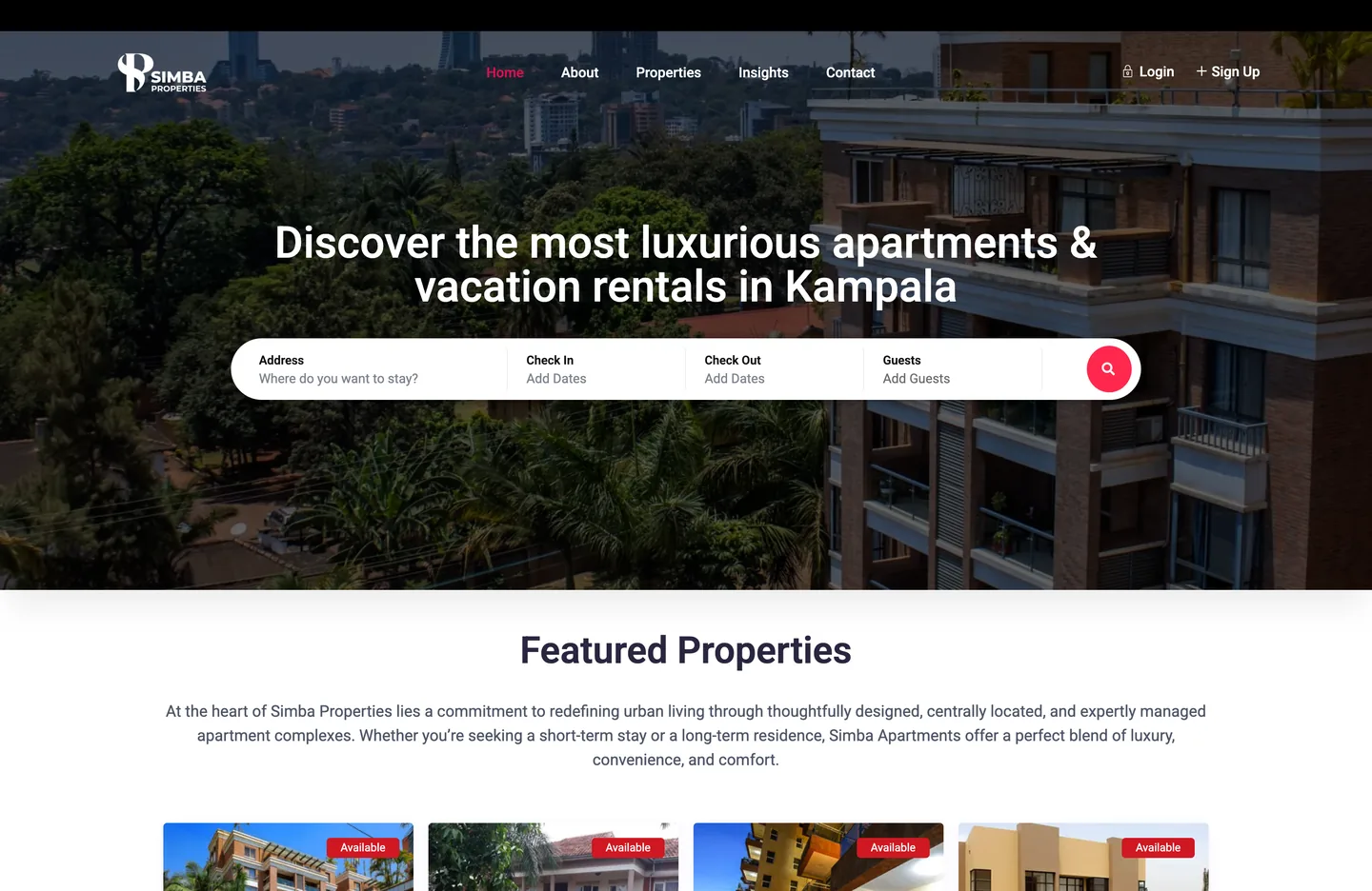 Simba Properties homepage