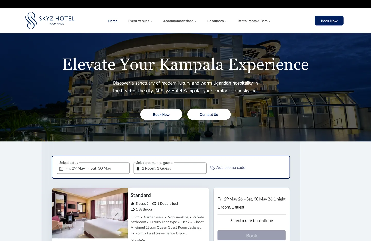 Skyz Hotel Kampala homepage